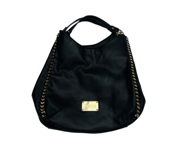 BEBE Colette Triple Entry Pewter Gray Hobo Shoulder Bag Gold Chain