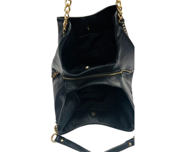 BEBE Colette Triple Entry Pewter Gray Hobo Shoulder Bag Gold Chain - Image 4