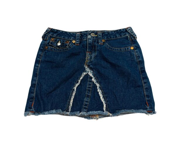 Stunning Vintage True Religion Lola Cut-Off Denim Skirt – Size 30 – Y2K Style