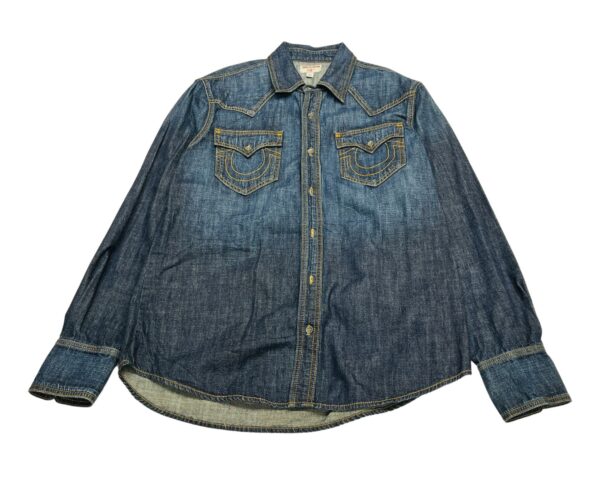 True Religion Western Released Hem Denim Shirt – Men’s Size L – Long Sleeve