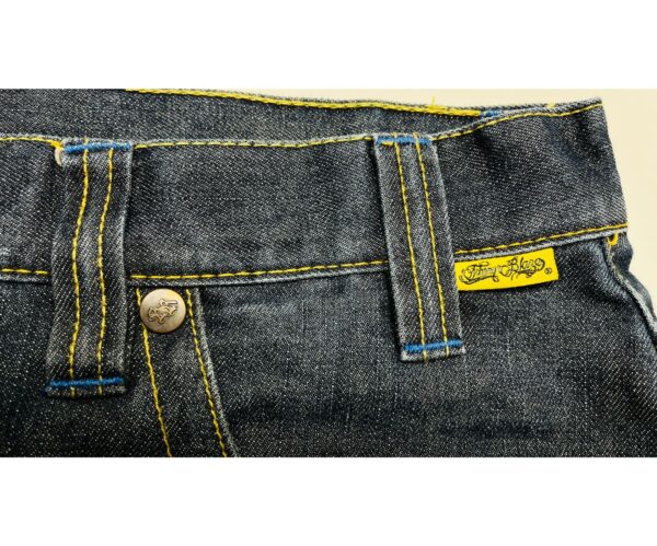 VTG Johnny Blaze Baggy Jeans – Wu Wear Style – Shiny Denim – Y2K Hip Hop – S 38 - Image 4