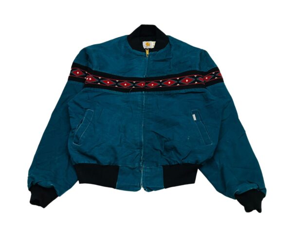 RARE Vintage 90's Carhartt Teal Aztec Southwest Print Jacket - Size XL