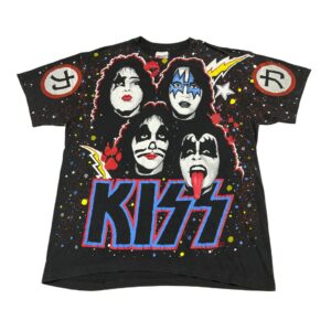 90s KISS Faces T-Shirt Single Stitch Men's L All Over Print Band Tee