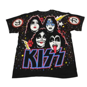 90s KISS Faces T-Shirt Single Stitch Men's L All Over Print Band Tee