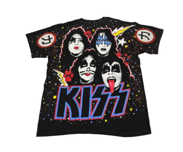 90s KISS Faces T-Shirt Single Stitch Men's L All Over Print Band Tee - Image 2