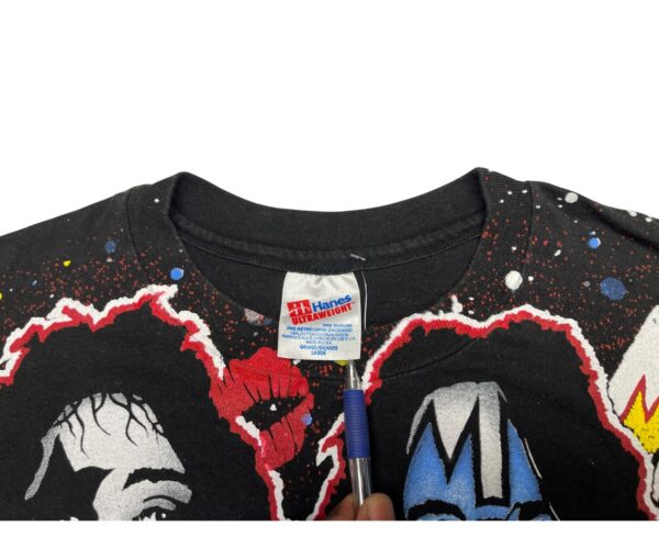90s KISS Faces T-Shirt Single Stitch Men's L All Over Print Band Tee - Image 3