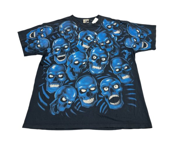 00's Liquid Blue Skull Pile Blue Size XL T Shirt Vintage Rare