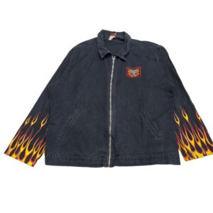 Rare Vintage Lucky 13 Y2K Era Black Flame Print Zip Up Jacket - size XL