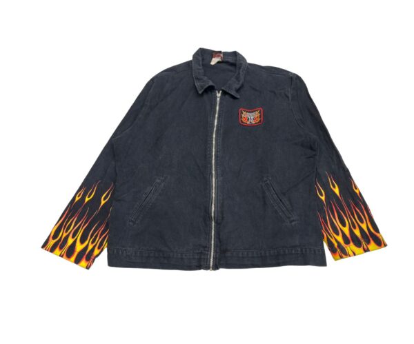 Rare Vintage Lucky 13 Y2K Era Black Flame Print Zip Up Jacket - size XL