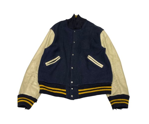 Vintage Nelson's Letterman Varsity Jacket Navy Blue Yellow Cream Size XL
