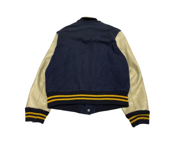 Vintage Nelson's Letterman Varsity Jacket Navy Blue Yellow Cream Size XL - Image 2