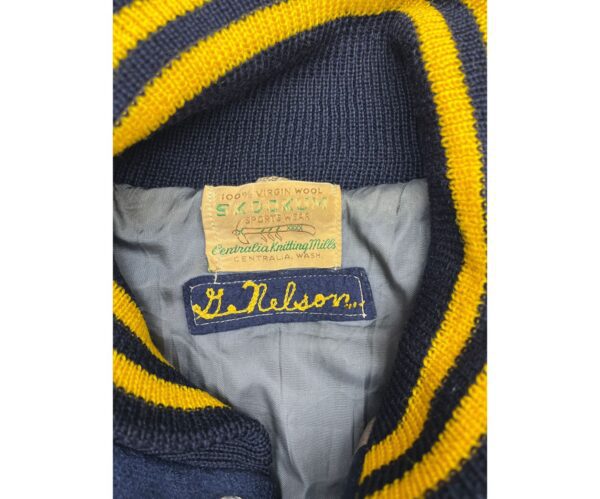 Vintage Nelson's Letterman Varsity Jacket Navy Blue Yellow Cream Size XL - Image 3