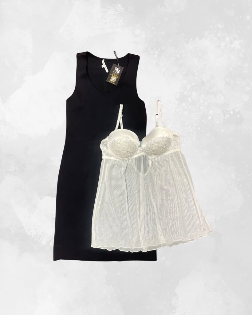 Black Mini Dress with white lace sleepwear