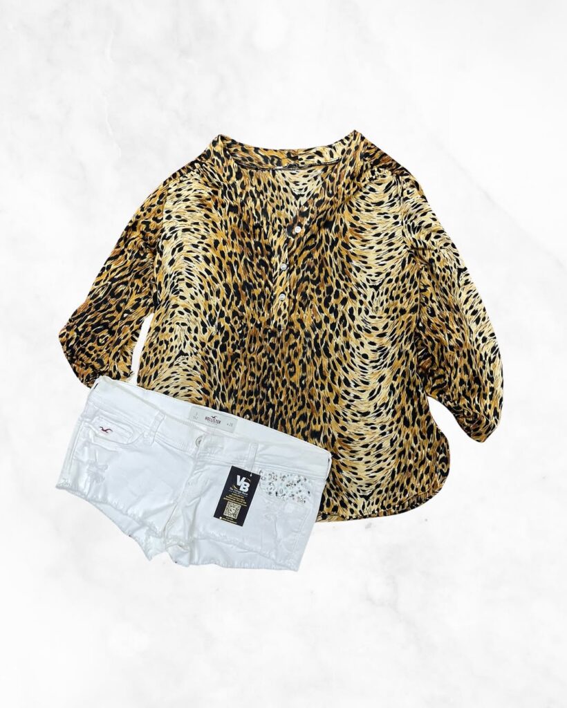Leporid Print Top and holster white shorts