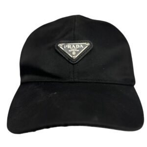 Prada Nylon Cap Center Triangle Logo Hat Black One Size Authentic