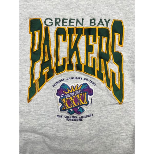 GREEN BAY PACKERS Super Bowl XXXI Gray Embroidered Sweatshirt - Size L - Image 4