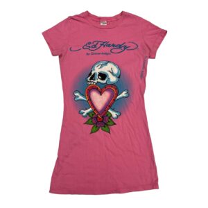 Ed Hardy by Christian Audigier T-Shirt Size S - Skull with Pink Heart & Flower