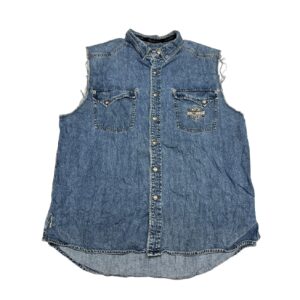 Harley-Davidson Men's Denim Sleeveless Button-Down Shirt Size XL - Classic Biker