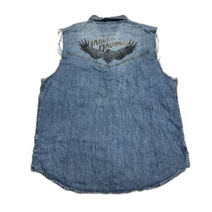 Harley-Davidson Men's Denim Sleeveless Button-Down Shirt Size XL - Classic Biker