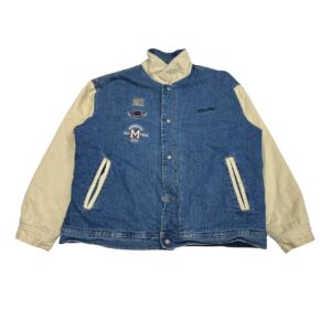 Disney Store Men's Blue Denim Mickey Varsity Bomber Jacket Size L