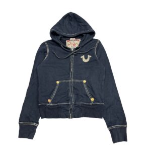 TRUE RELIGION Rare Vintage Y2K Blue Hoodie Women's Size S Sashiko Stitch Zip up
