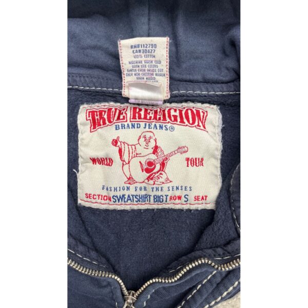 TRUE RELIGION Rare Vintage Y2K Blue Hoodie Women's Size S Sashiko Stitch Zip up - Image 3