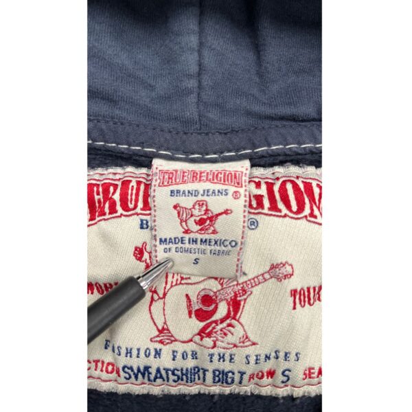 TRUE RELIGION Rare Vintage Y2K Blue Hoodie Women's Size S Sashiko Stitch Zip up - Image 4