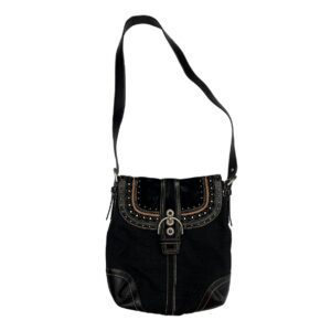 Vintage Y2K Coach Soho Black Jacquard Suede & Leather Shoulder Bag F11405
