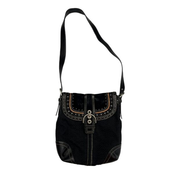 Vintage Y2K Coach Soho Black Jacquard Suede & Leather Shoulder Bag F11405