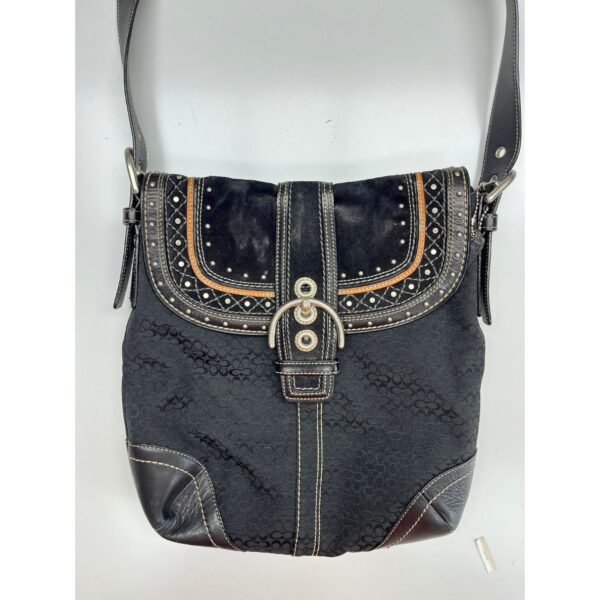 Vintage Y2K Coach Soho Black Jacquard Suede & Leather Shoulder Bag F11405 - Image 3
