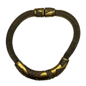 Vintage Runway Monet 1980s Abstract Woven Mesh Collar Necklace Bold Antique