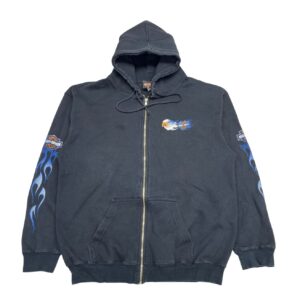 Harley Davidson Vintage Full Zip Hoodie - Flame Y2K Design - Size XL