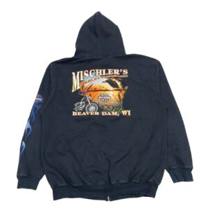 Harley Davidson Vintage Full Zip Hoodie - Flame Y2K Design - Size XL