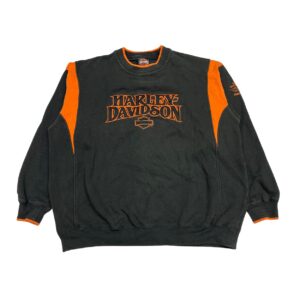Vintage Harley Davidson Pullover Sweatshirt - Black Orange Embroidered - Size XL