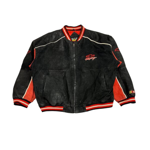 Chevrolet Racing Jacket Mens 2XL Black Red NASCAR Leather 00s Race