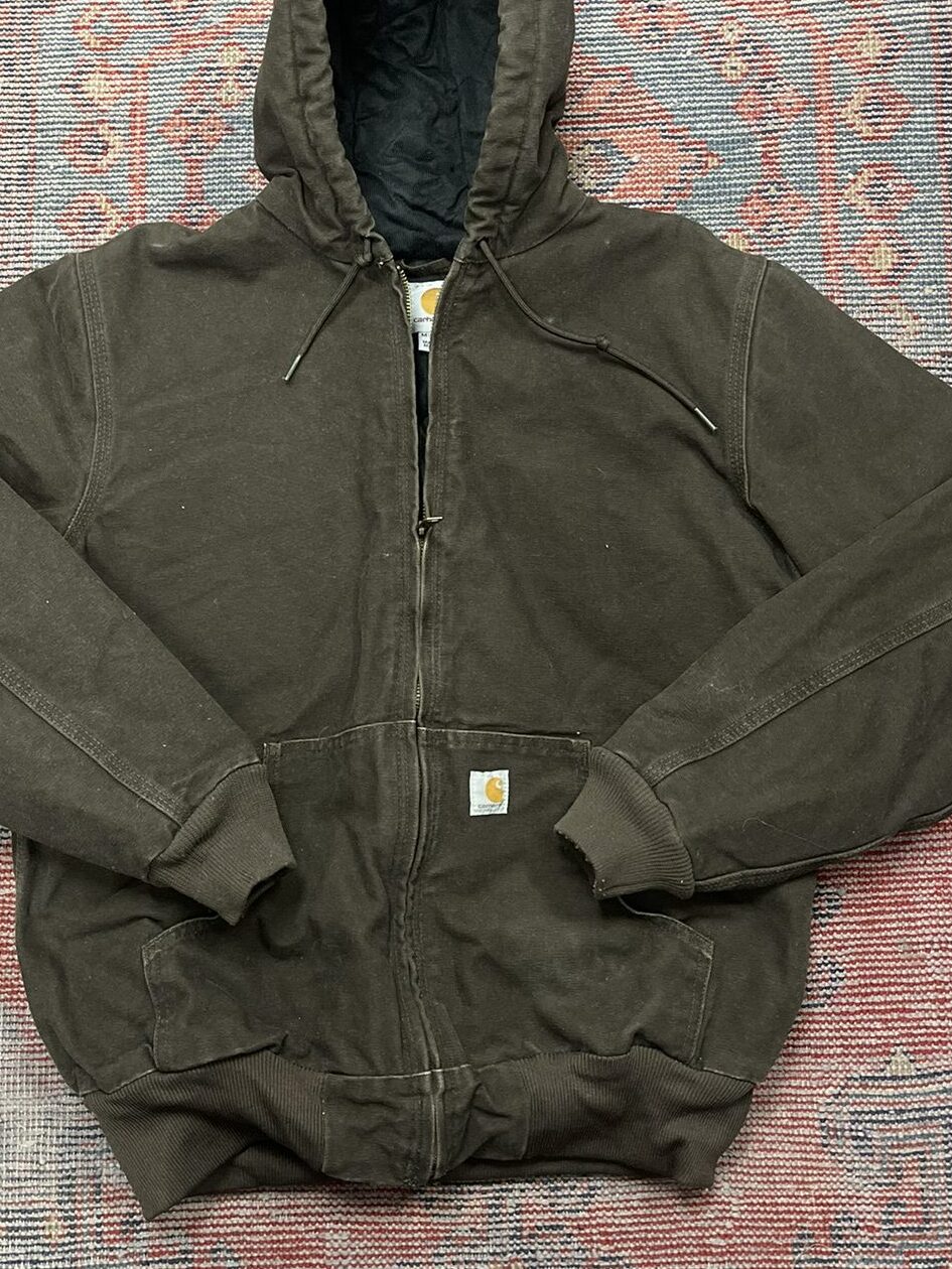 Black quilted-lined Carhartt hoodie jacket – heavyweight vintage outerwear