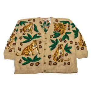 Vintage 1990s Cardigan Bay Animal Theme Hand Knit Cardigan Sweater - Size 2XL