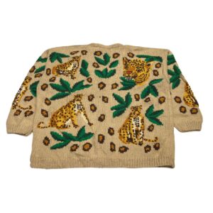 Vintage 1990s Cardigan Bay Animal Theme Hand Knit Cardigan Sweater - Size 2XL