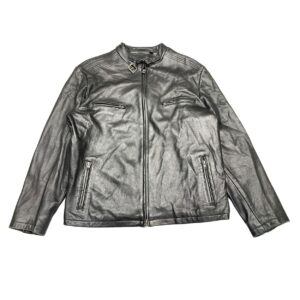 Roundtree & Yorke Lambskin Black Leather Motorcycle Biker Jacket - Size L