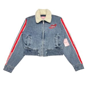 Women’s Juicy Couture Y2K Blue Jean Sherpa Collared Zip Up Jacket Size L