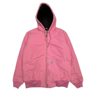 RARE Carhartt Women's WJ130 Pink Zip-Up Hooded Canvas Jacket - Size M