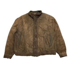 80's Members Only Leather Paisley Lining full zip brown Bomber Jacket - Size L