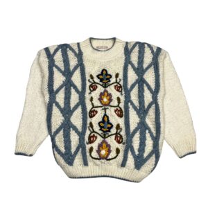 Vintage Huntington Ridge Hand Knit Floral Sweater - Size M