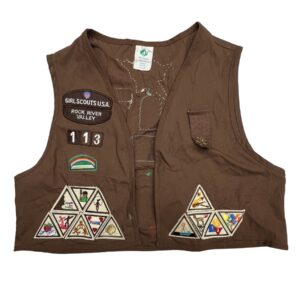 Vintage Girl Scout Patch Vest USA Youth Large 14-16 Brown Badge Uniform