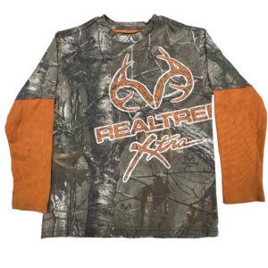 Realtree Camo T-Shirt Youth Small 6-7 Orange Sleeves Hunting Tee