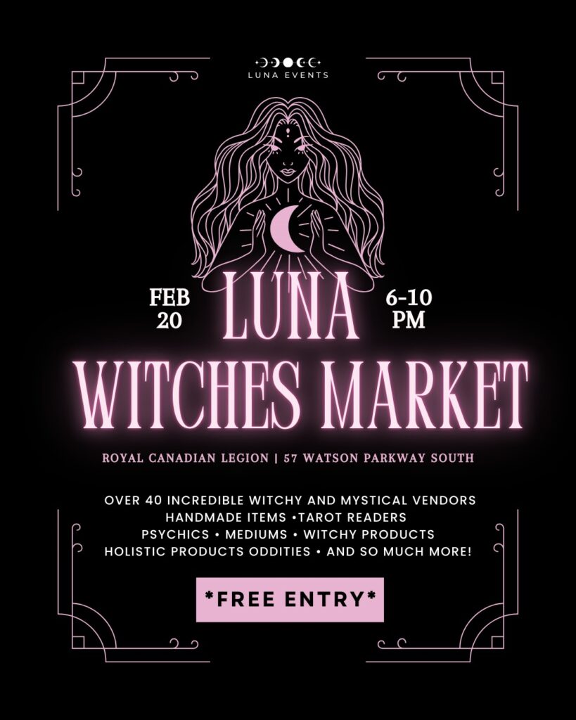 Luna Witches Market Poster, Black, Pink, moon.
