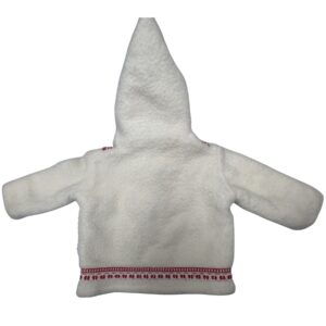 Vintage Nordic White Wool-Style Hooded Jacket with Red & White Embroidered Trim