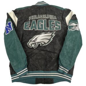 Vintage Philadelphia Eagles Suede Varsity Jacket NFL Letterman Retro Coat XL