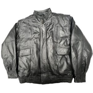 Vintage Desert Well Leather Bomber Jacket Black Zip-Out Liner Size L