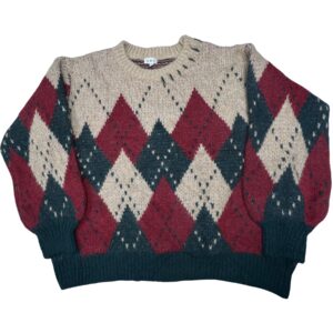 POL Time of Year Oversized Argyle Knit Sweater Red Green Beige Boho NWOT Size L